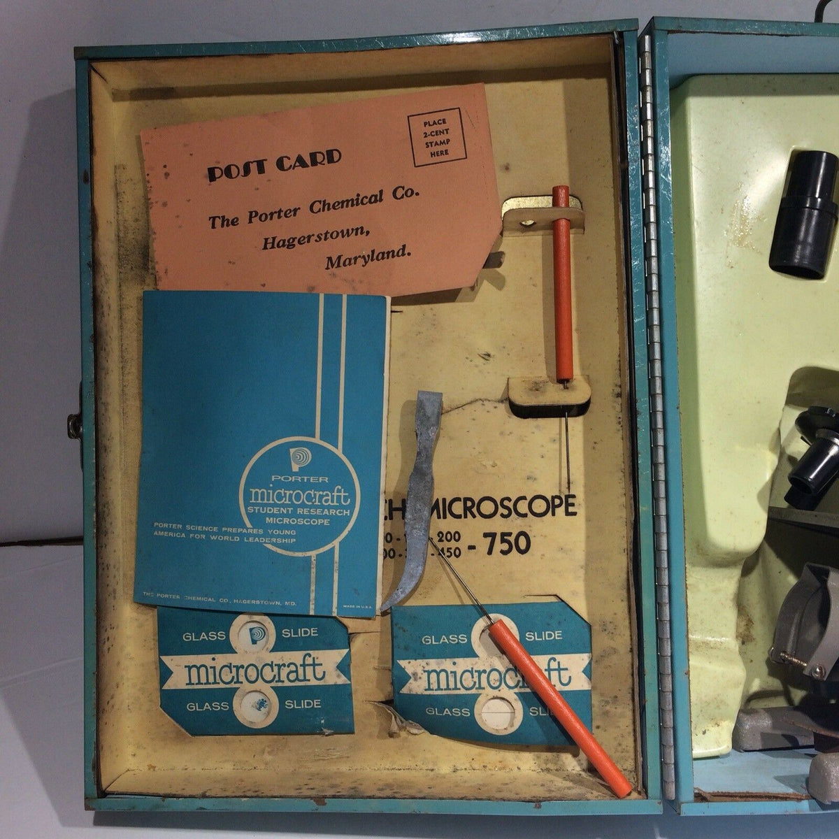 PORTER MICROCRAFT MICROSCOPE LAB KIT W/ METAL CASE