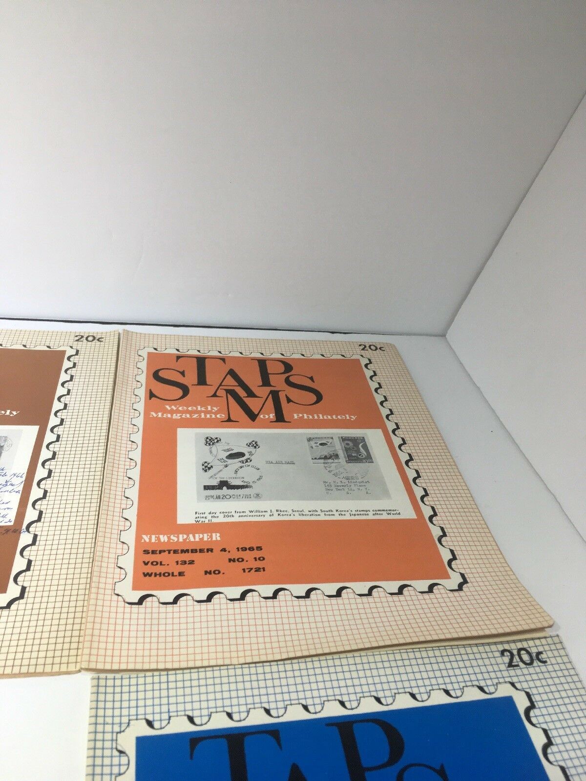 Lot of 4 Vintage HTF Stamps Weekly Magazines of Philately of the Year 1965 RARE, featuring an orange cover with illustrations and content related to stamp collecting from September 4, 1965.