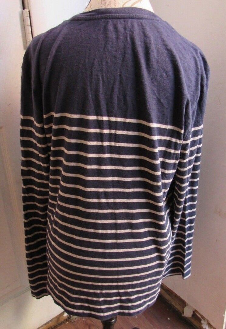 Gap Men Fitted Casual Long Sleeve Top Shirt Tee Blue Cream Stripes Size Large