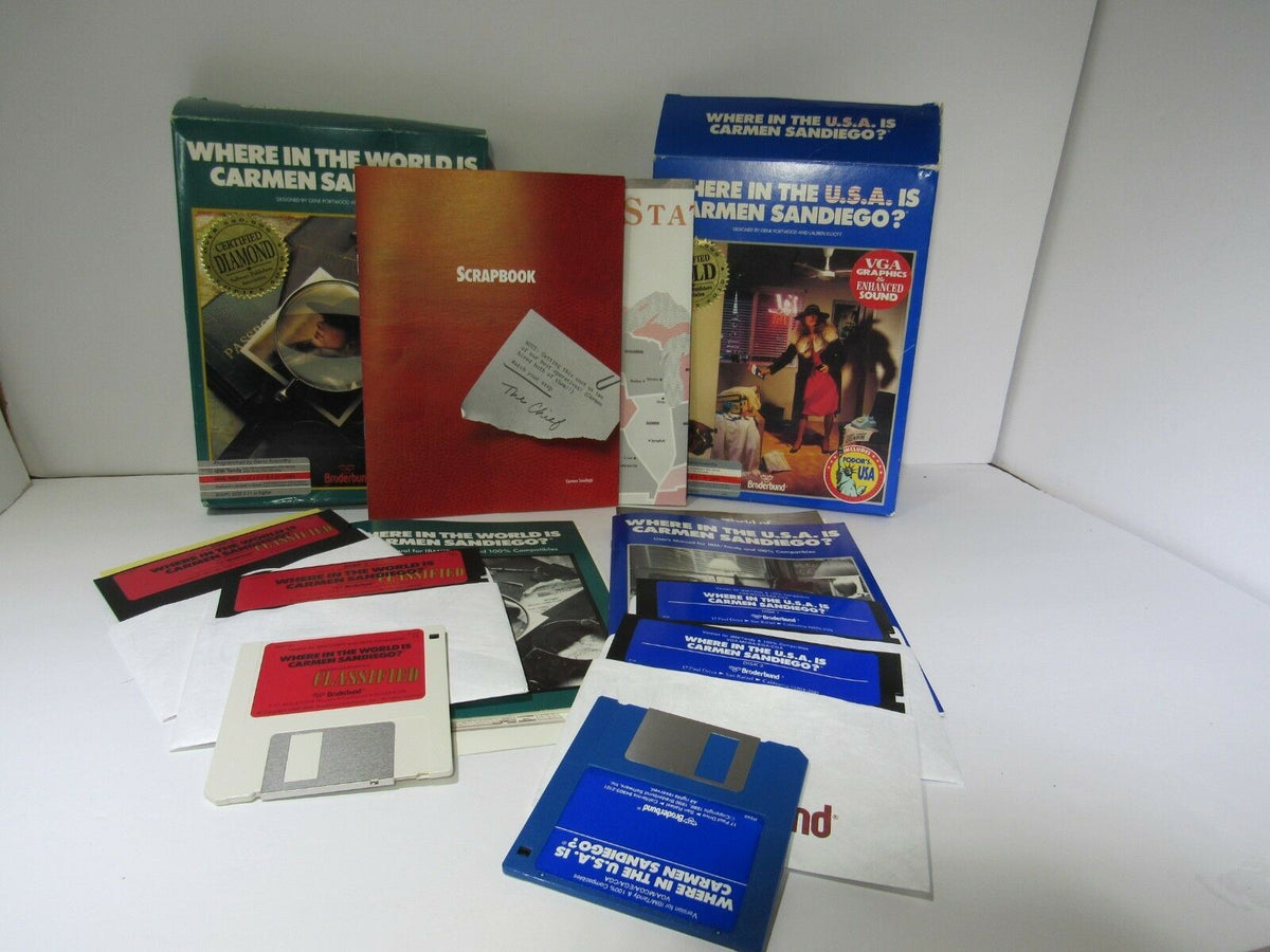 Lot of 2 Vtg Where In The World Is Carmen Sandiego Tandy Game IBM Disks Orig Box