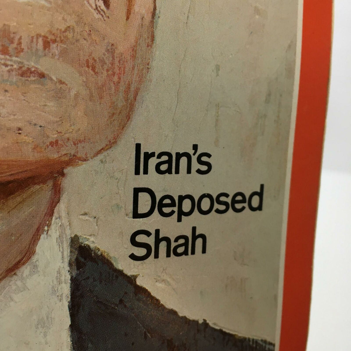Close-up of the cover text 'Iran's Deposed Shah' from the Time Magazine December 10, 1979, issue titled 'Center of the Storm Iran's Deposed Shah'.
