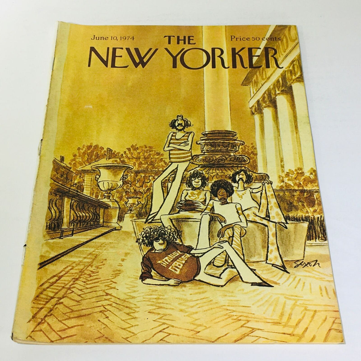 Cover of The New Yorker magazine from June 10, 1974, featuring a unique illustration by Charles Saxon, depicting a group of stylized figures against an artful background.