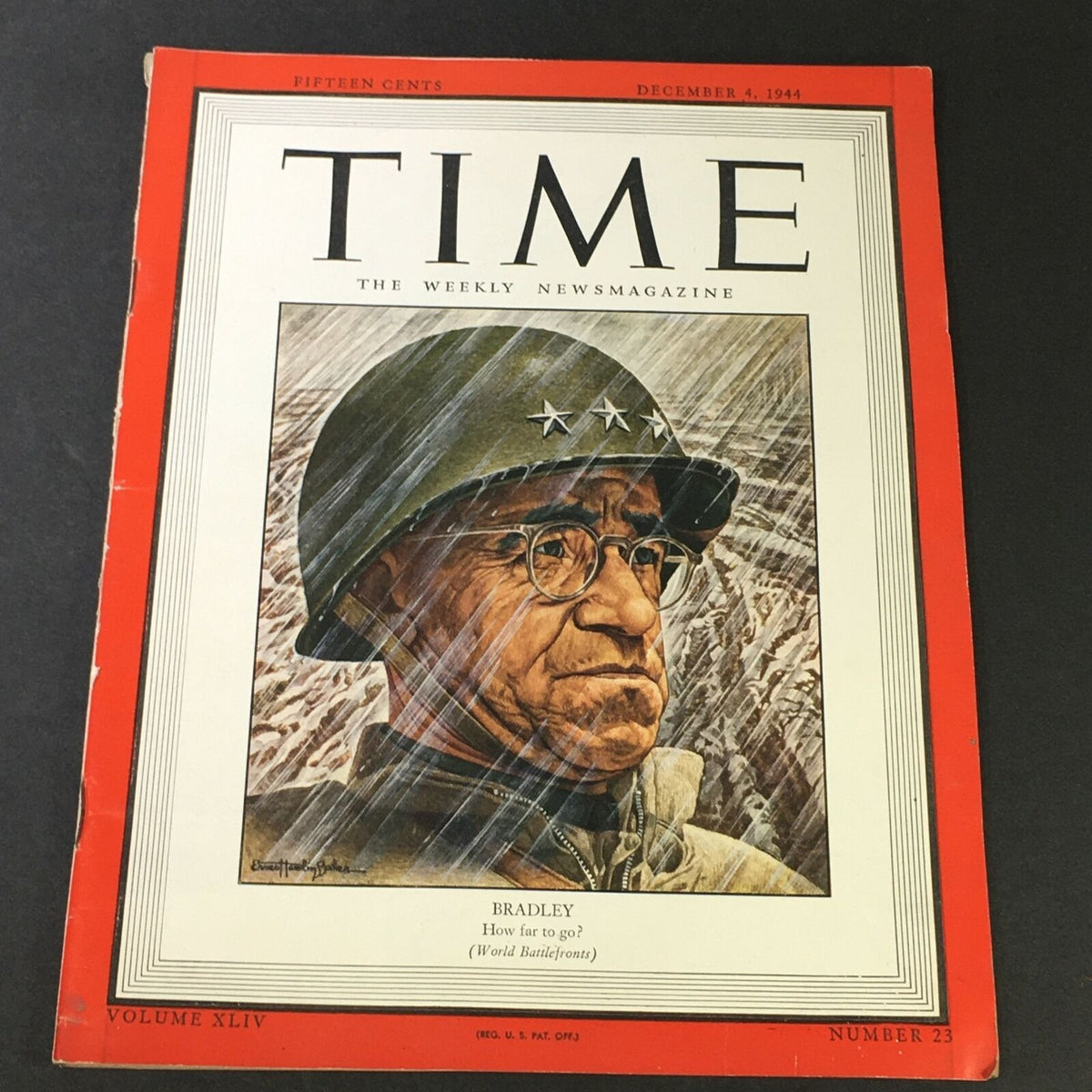 VTG Time Magazine Vol. 44 #23 December 4 1944 featuring General Omar Nelson Bradley on the cover, illustrating a key historical moment from World War II.
