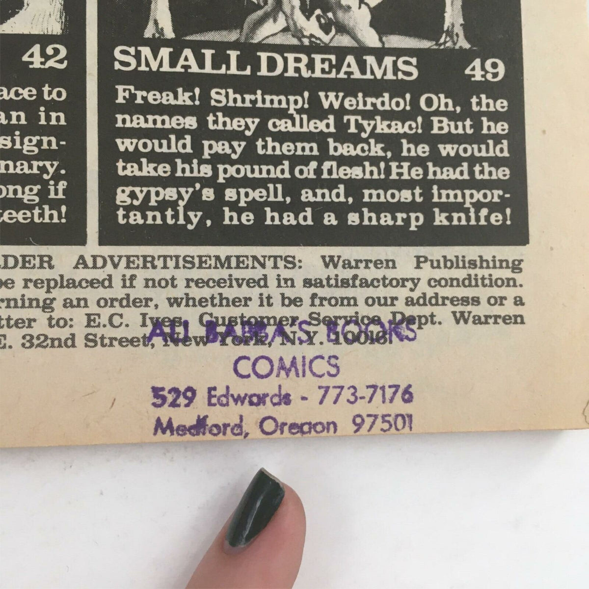 Page from Creepy Magazine August 1981 #130 displaying an advertisement for a comic titled 'Small Dreams', with eerie illustrations.
