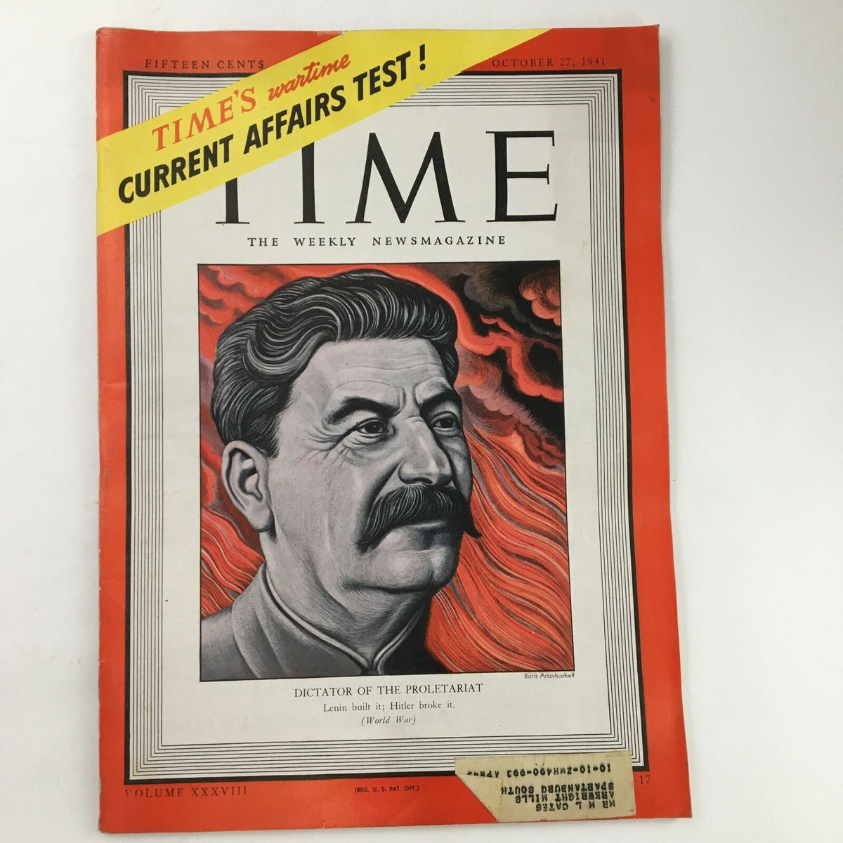 Time Magazine cover dated October 27, 1941, featuring Joseph Stalin with the headline 'Dictator of the Proletariat.' The magazine showcases Volume 38, Number 17, highlighting its historical significance during World War II.