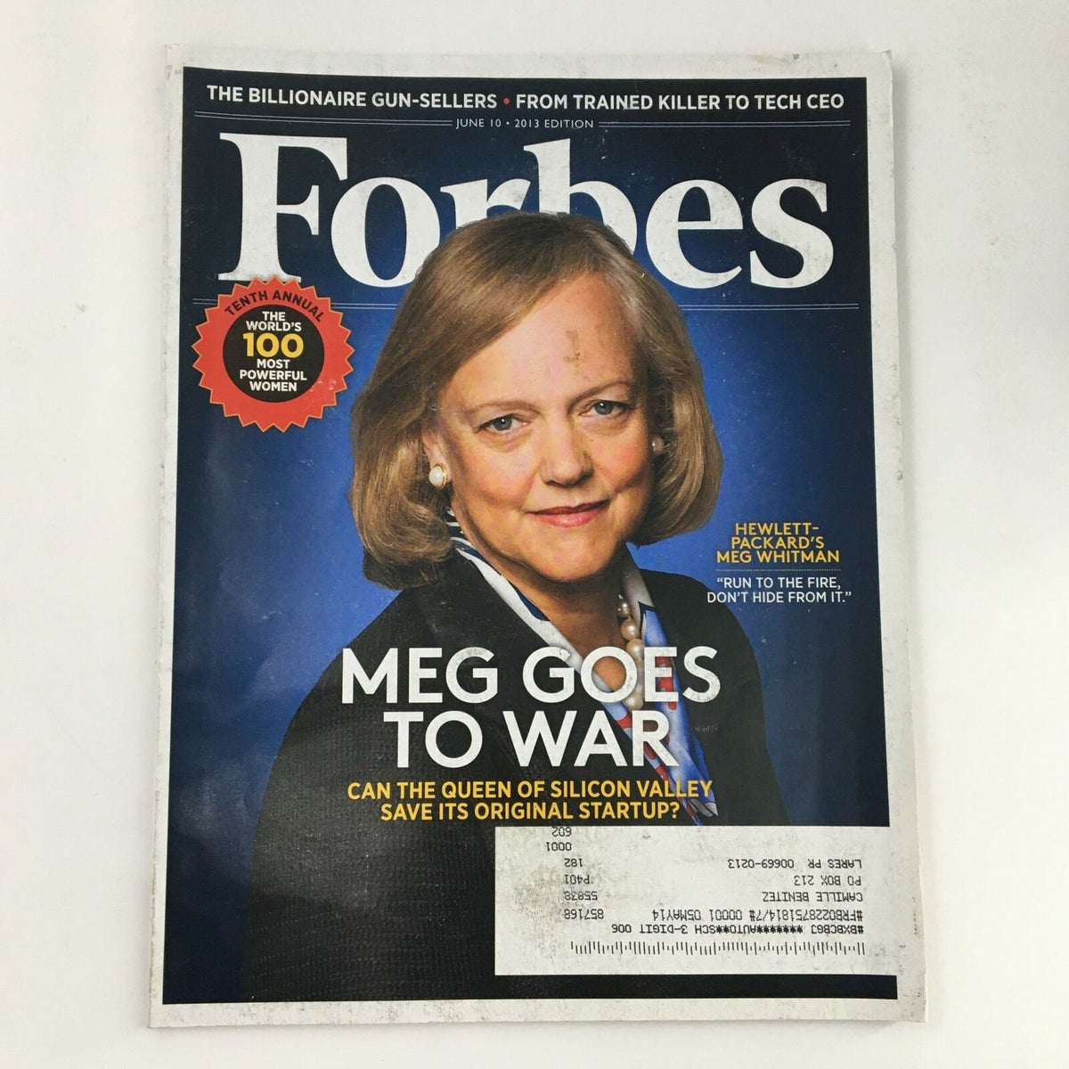 Cover of Forbes Magazine June 10 2013 featuring Hewlett-Packard's Meg Whitman with the headline 'Meg Goes to War' and a label indicating her role as CEO.