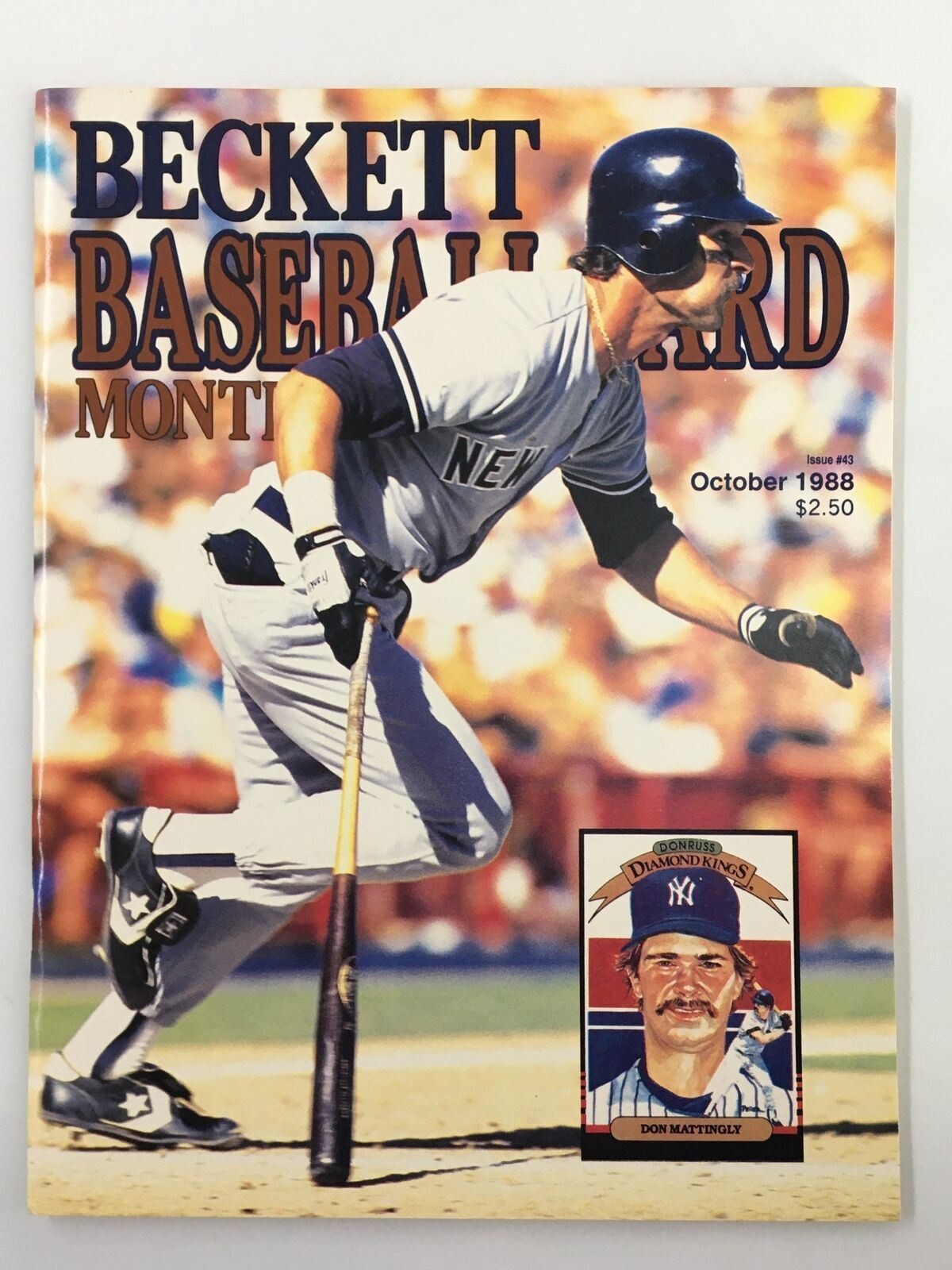 Beckett Baseball Card Monthly October 1988 #43 featuring Don Mattingly on the cover, showcasing him in a New York Yankees uniform.