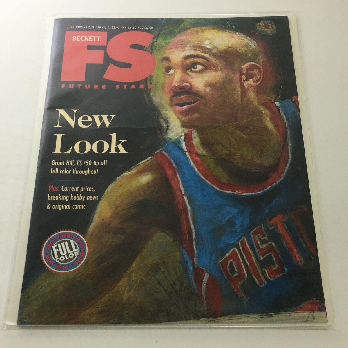 Beckett Future Stars June 1995 Issue #50 cover featuring Grant Hill with a new look, highlighting FS #50 Tip Off in full color, showcasing a basketball theme.