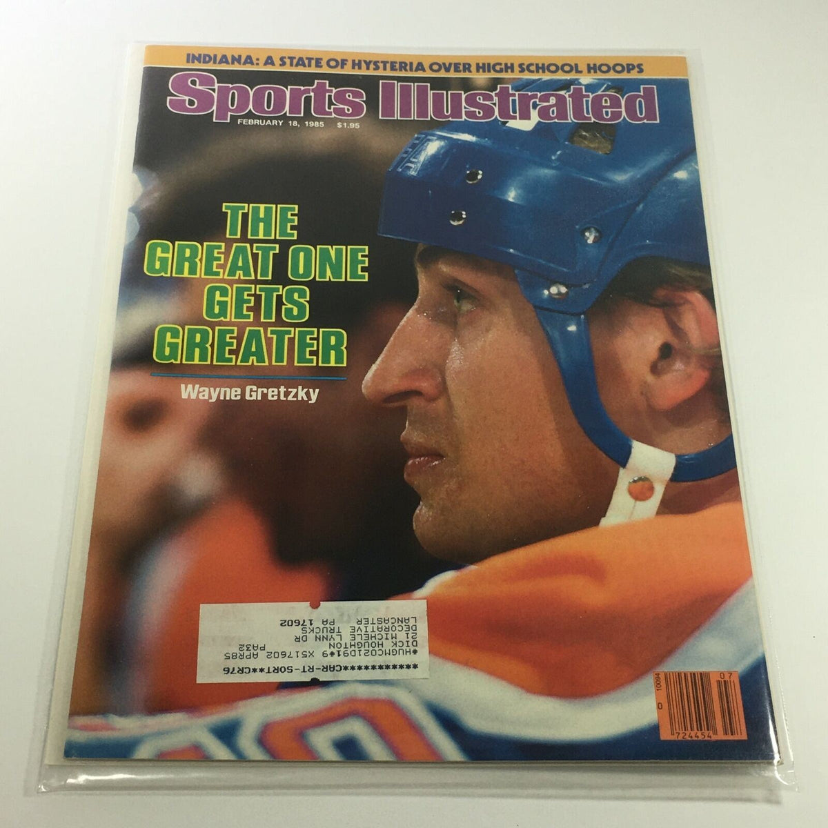 Cover of Sports Illustrated February 18, 1985 featuring Wayne Gretzky with the headline 'The Great One Gets Greater', highlighting the legendary hockey player's impact on the sport.