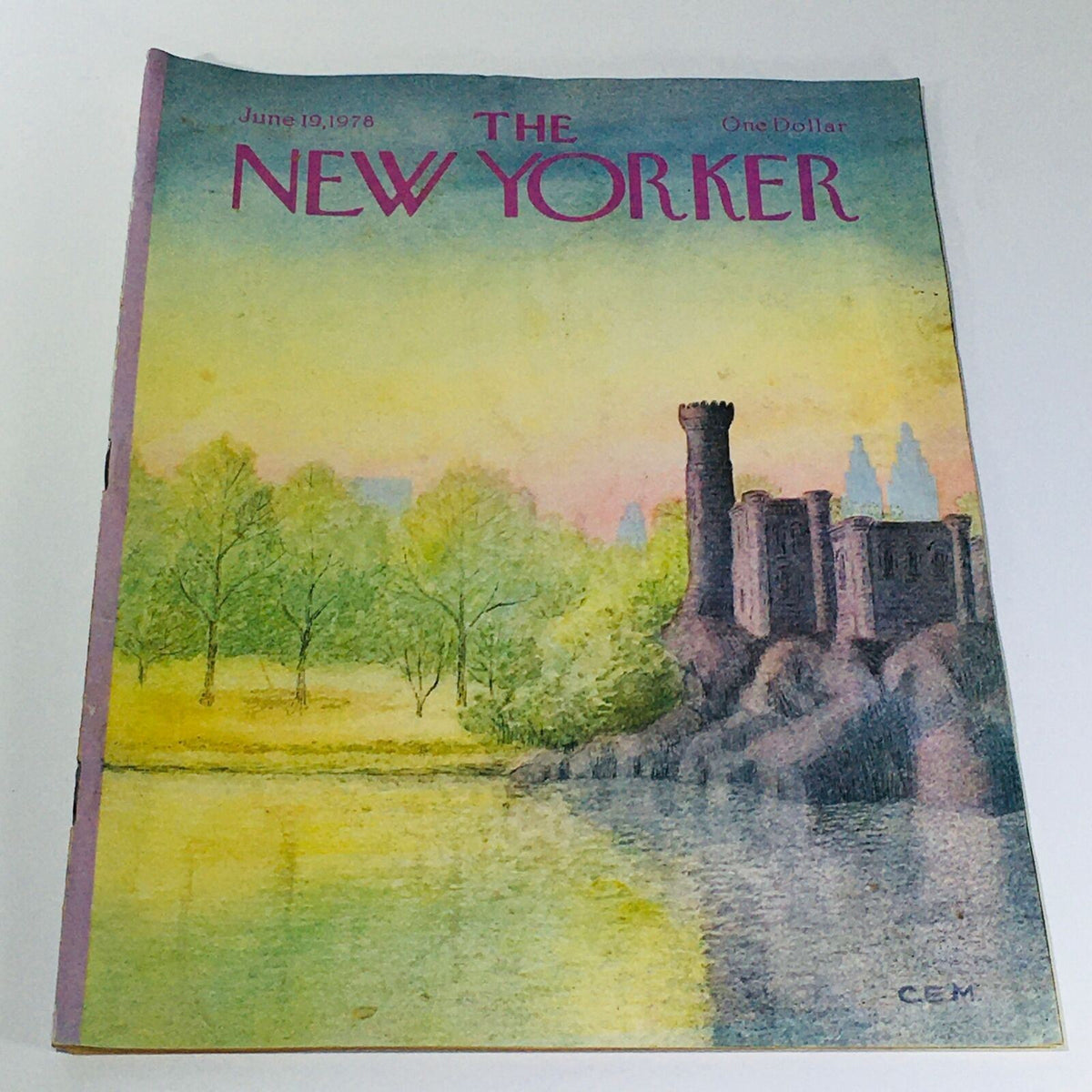 The New Yorker: June 19 1978 Full Magazine cover featuring an illustration by Charles E. Martin showcasing trees and a castle by a body of water, reflecting the artistic style of the 1970s.