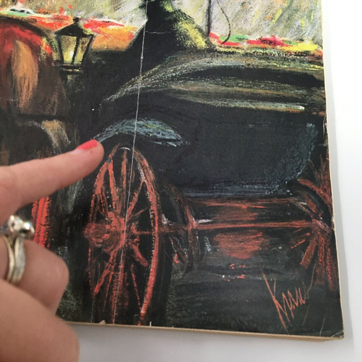 Close-up of the cover of The New Yorker Full Magazine December 2 1961, highlighting the details of the 'Coachman' illustration by Robert Kraus, with finger pointing at a wheel.