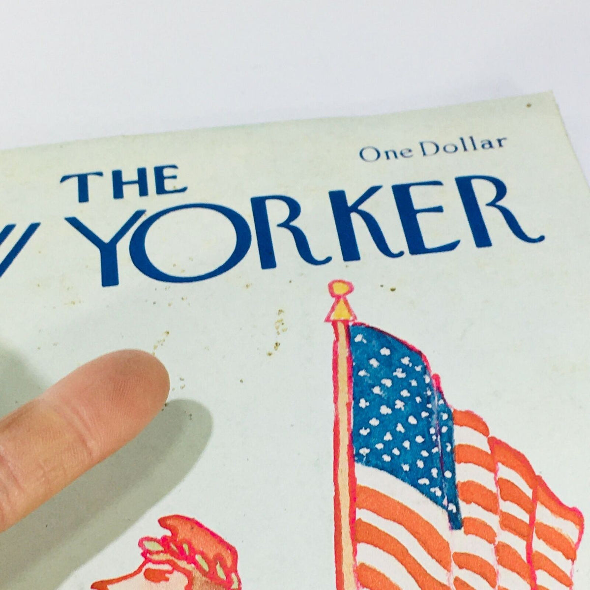 Close-up view of The New Yorker: July 3 1978 magazine cover, highlighting the title and an illustration of a woman with an American flag.