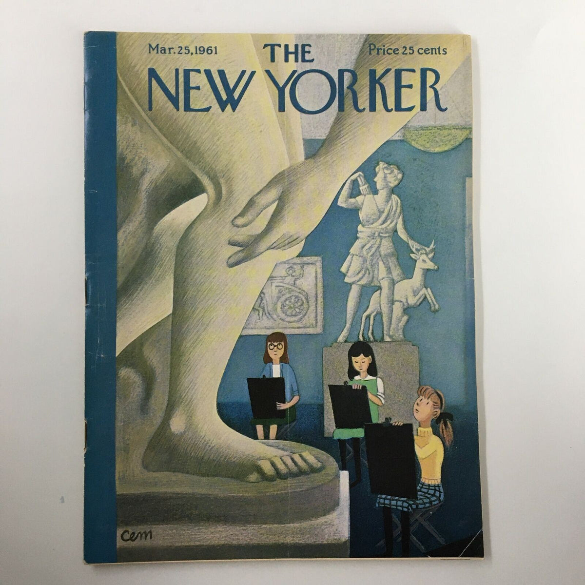 Cover of The New Yorker Full Magazine March 25 1961 featuring a painting statue by Charles E. Martin with art students observing.