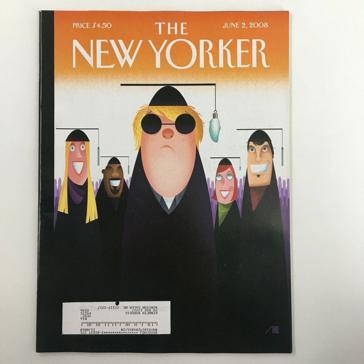 Cover of The New Yorker Full Magazine June 2 2008, featuring illustrated characters and vibrant colors by Bob Staake, exploring themes of storytelling and journalism.