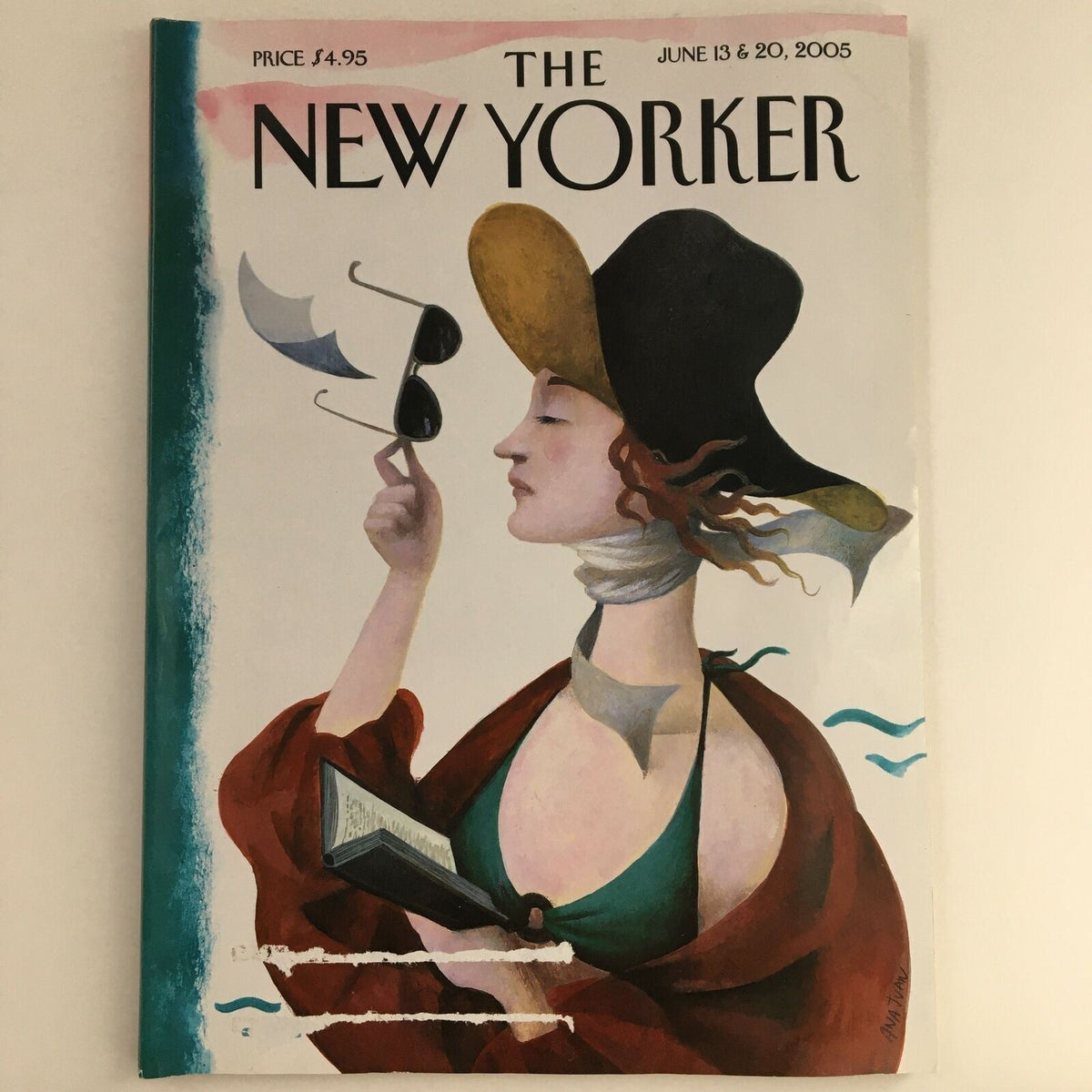 The New Yorker Full Magazine cover from June 13, 2005, featuring the cover art titled 'The Filibuster Fakeout' by Ana Juan, showcasing a woman holding sunglasses and a book.