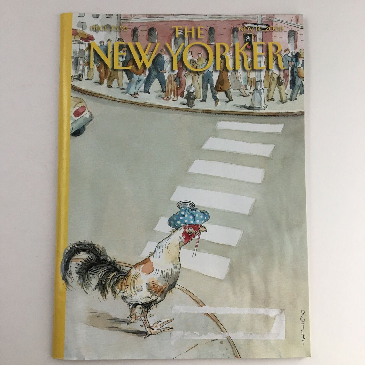 The New Yorker Full Magazine November 14 2005 featuring the 'Animal Crossing' cover illustration by Barry Blitt, depicting a whimsical chicken on a city street corner.