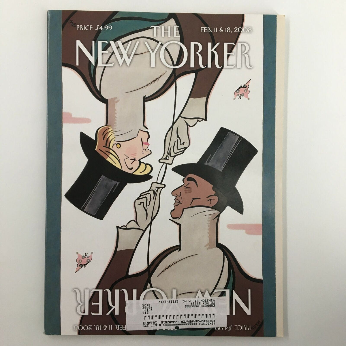 The New Yorker Full Magazine February 11 2008 cover featuring artwork by Eustace Tillarobama, showcasing two elegantly dressed figures in a whimsical illustration.