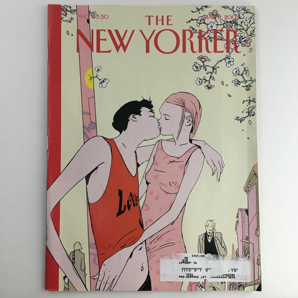 The New Yorker Full Magazine May 6 2002 cover art titled 'Spring is in the Air' by Istvan Banyai, featuring a colorful illustration of a couple amidst blossoming trees symbolizing the essence of spring.