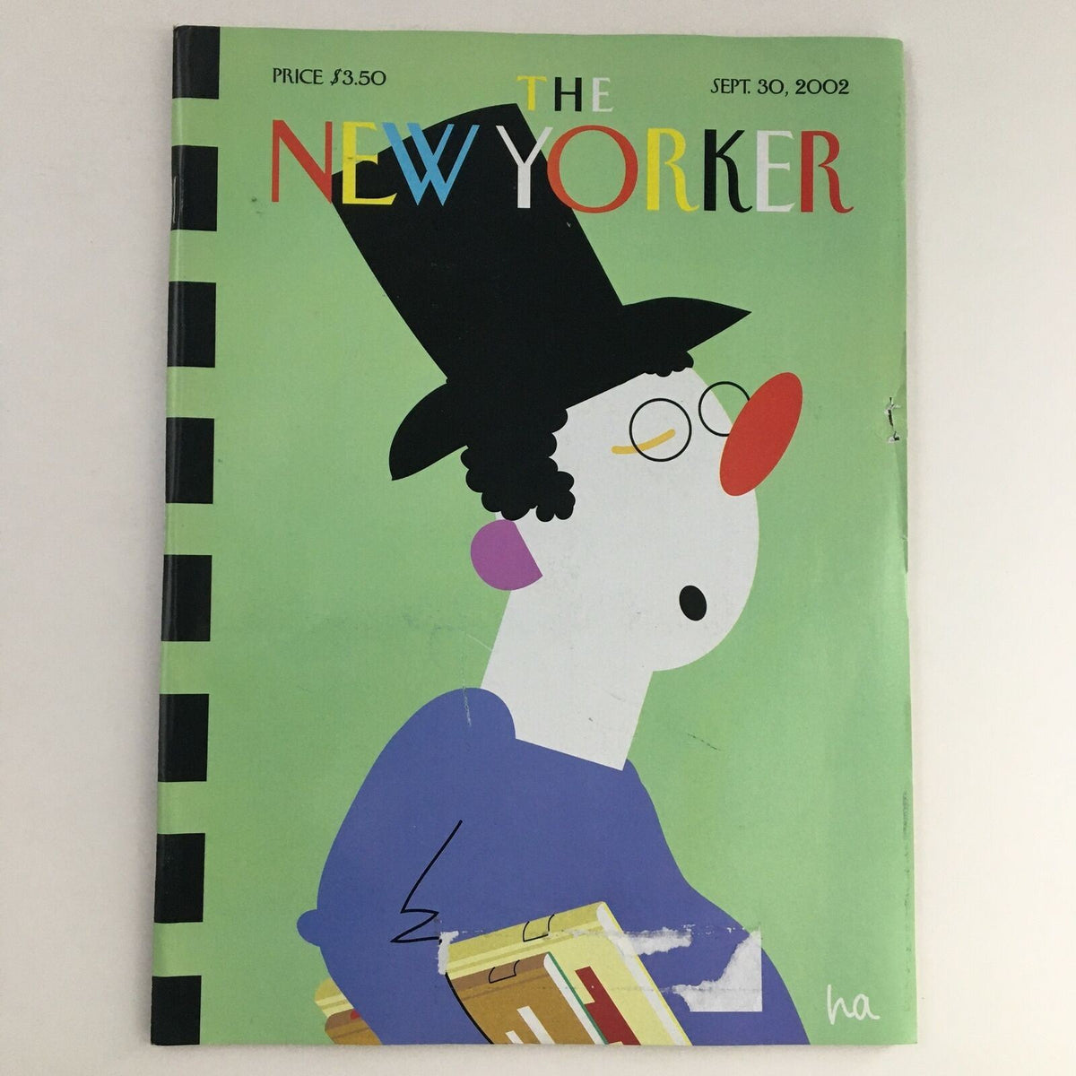 Cover of The New Yorker magazine, September 30, 2002, featuring the title 'Booksnob' by Bob Zoell, illustrated with colorful cartoonish artwork of a character in a hat.