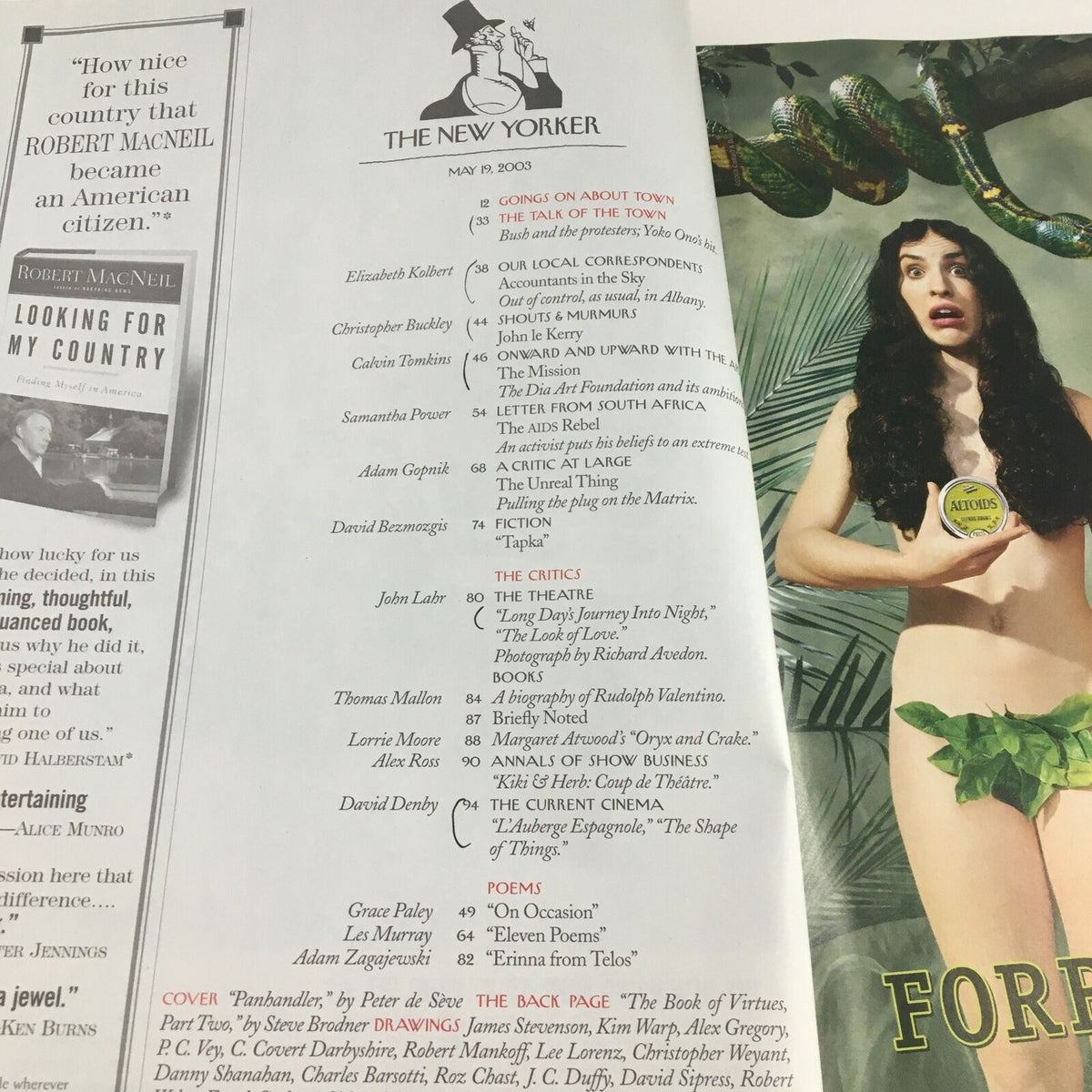 Interior page from The New Yorker magazine May 19, 2003, showcasing articles and sections along with a glimpse of the magazine's editorial content.