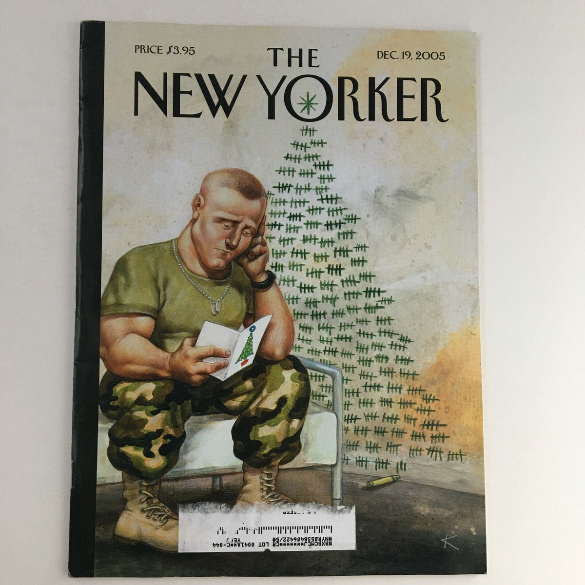 The New Yorker Full Magazine December 19 2005 featuring the cover art titled 'Silent Night' by Anita Kunz, depicting a soldier reflecting amidst a holiday-themed background.