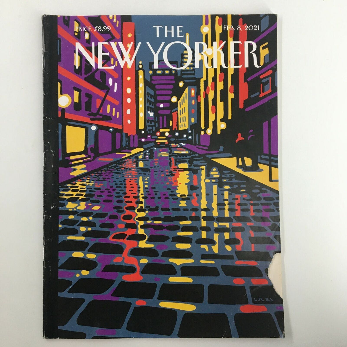 Cover of The New Yorker magazine dated February 8, 2021, featuring colorful street illustration by Christoph Niemann, capturing urban life.