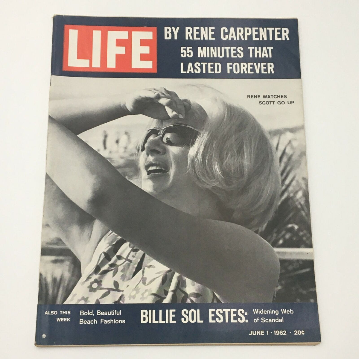VTG Life Magazine June 1 1962 featuring Rene Carpenter on the cover, showcasing her as the astronaut's wife in black and white, with an emphasis on her joy and vintage fashion.