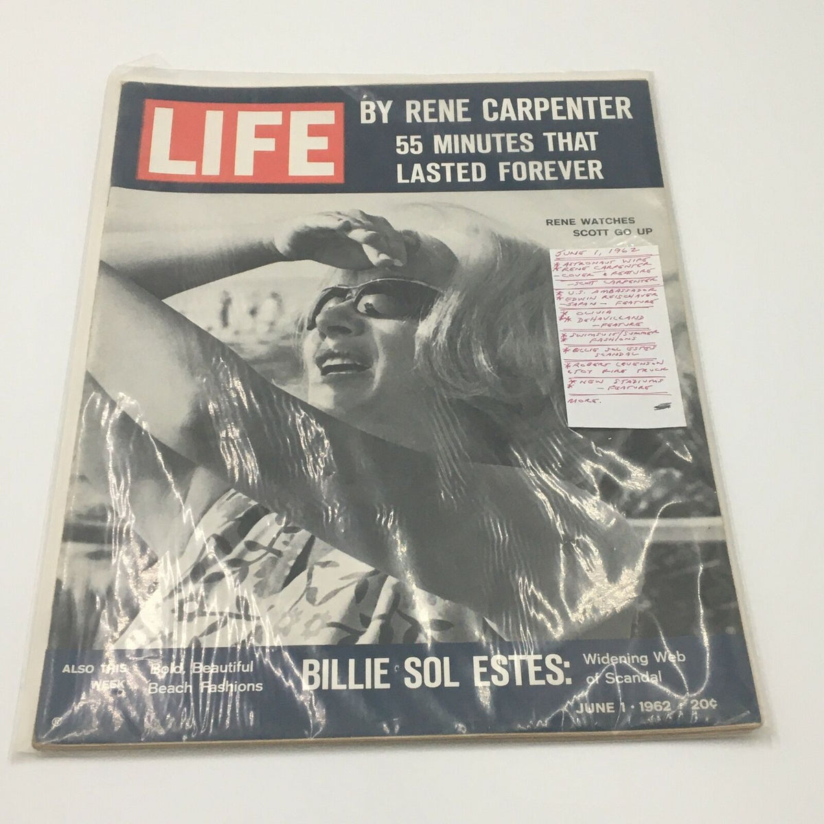 VTG Life Magazine June 1 1962 with Rene Carpenter cover, showing slight wear and a handwritten note on the cover, highlighting the historical significance of the astronaut's wife during the space race.