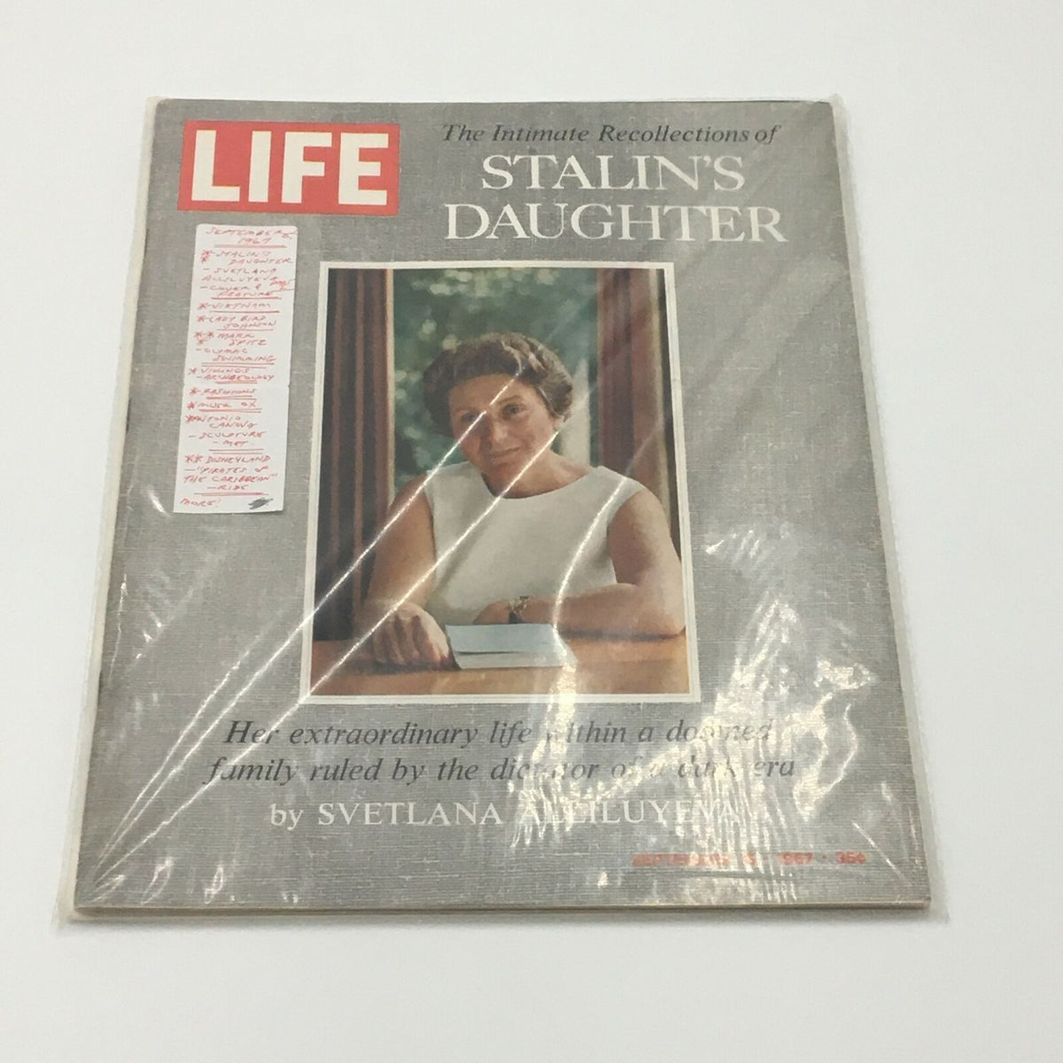 VTG Life Magazine September 15 1967 in protective plastic, featuring a cover story on Svetlana Alliluyeva, Stalin's daughter.