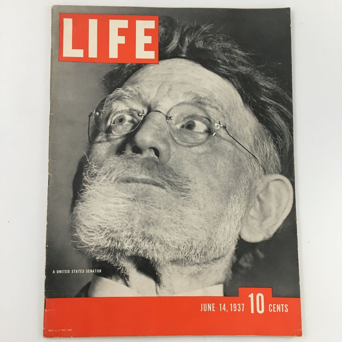 VTG Life Magazine June 14 1937 featuring a United States Senator on the cover, showcasing a vintage black and white photograph with bold red elements.