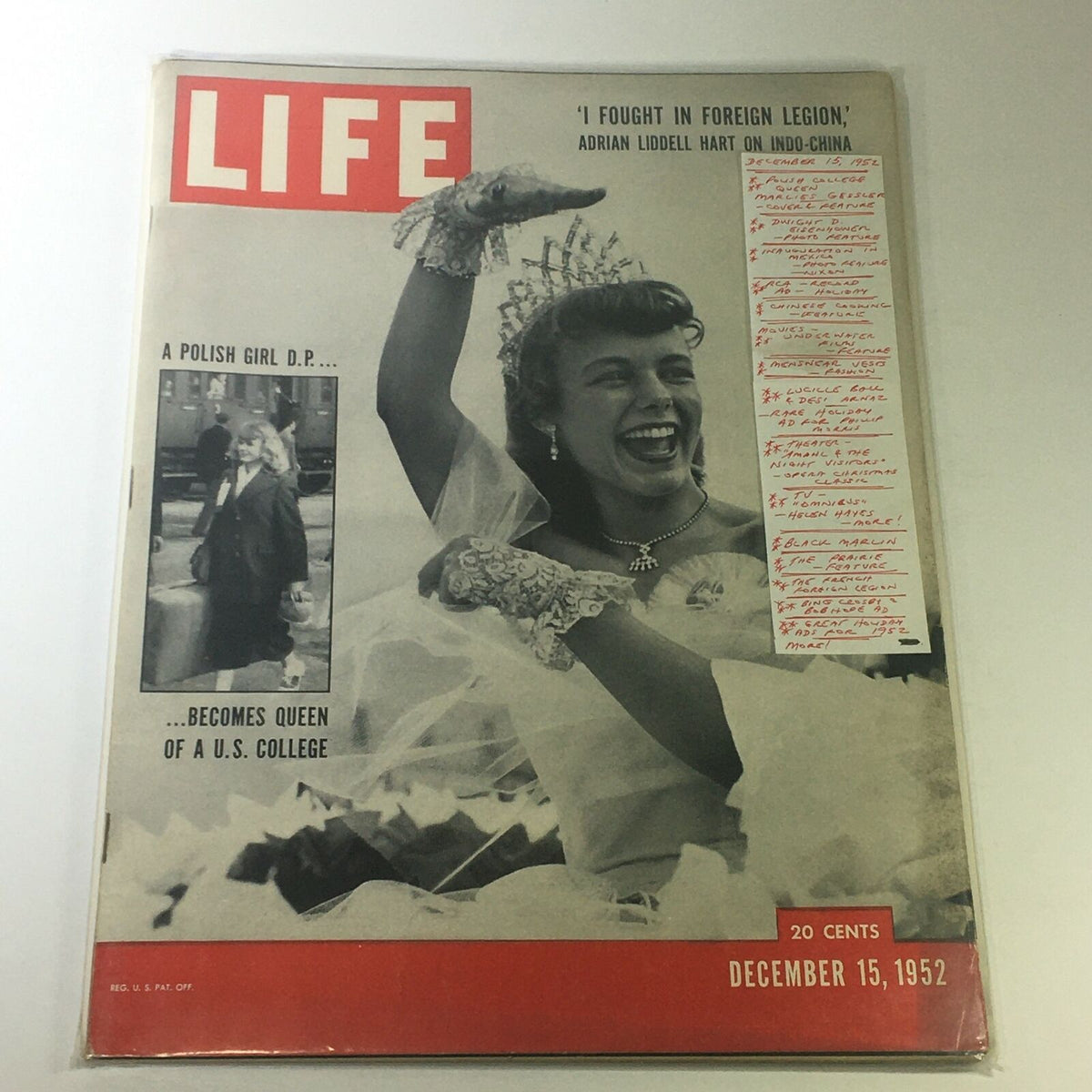 Another angle of the VTG Life Magazine December 15, 1952 cover highlighting Marlies Gessler with additional handwritten notes along the side.