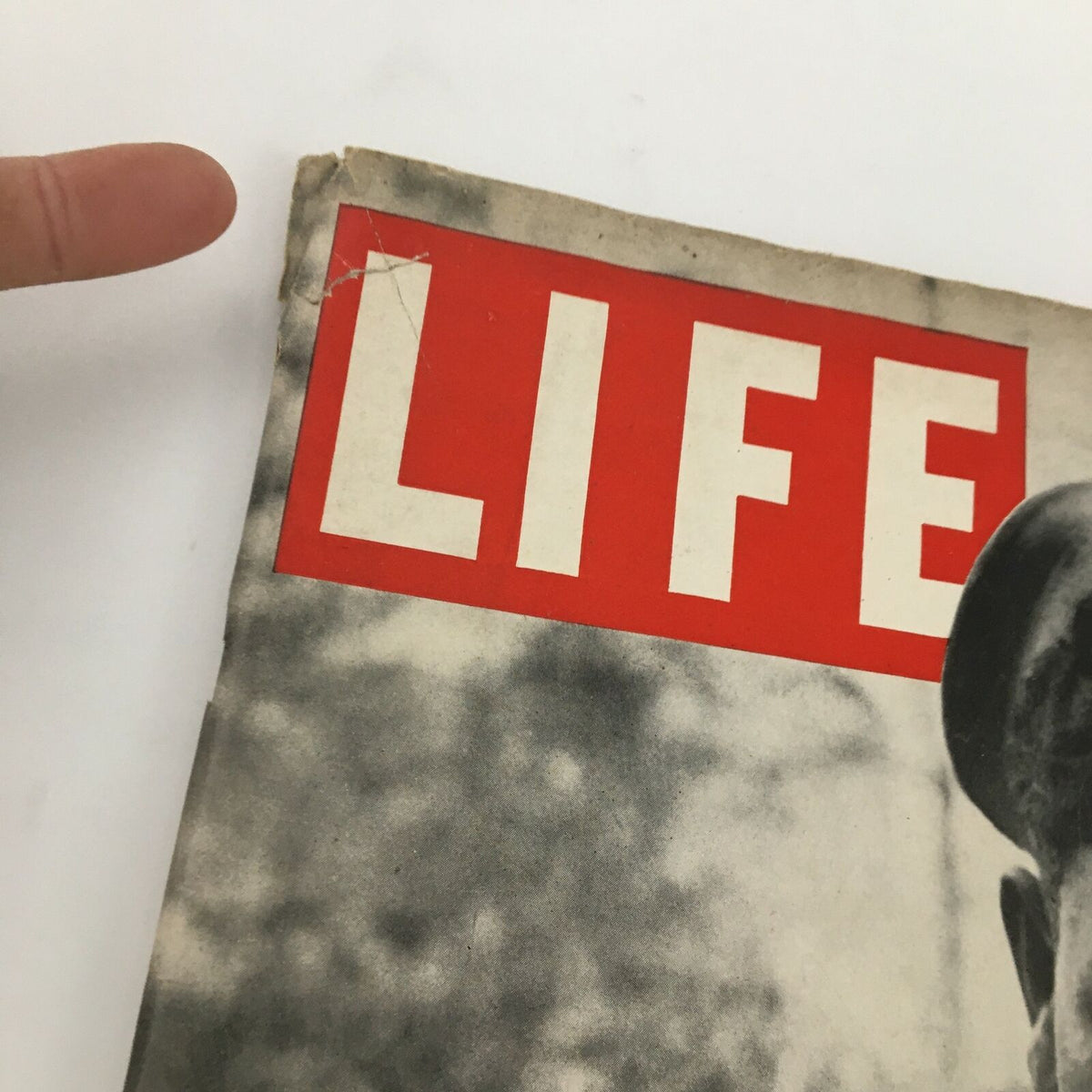 Close-up of the Vintage Life Magazine cover from November 5, 1945, highlighting minor wear and the iconic 'LIFE' logo from the top left corner.