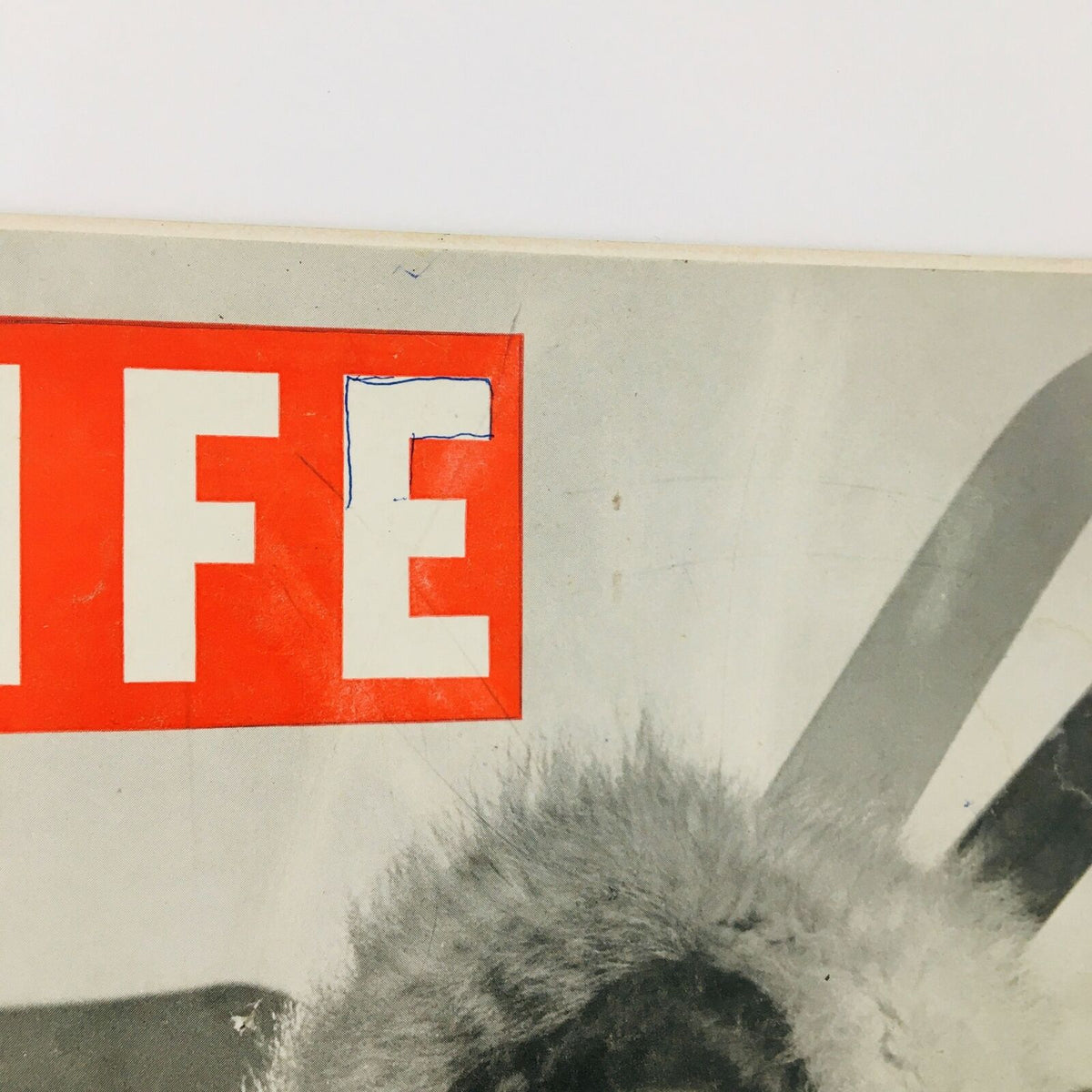 Top section detail of VTG Life Magazine January 3 1944, focusing on the iconic 'LIFE' logo and decorative elements.