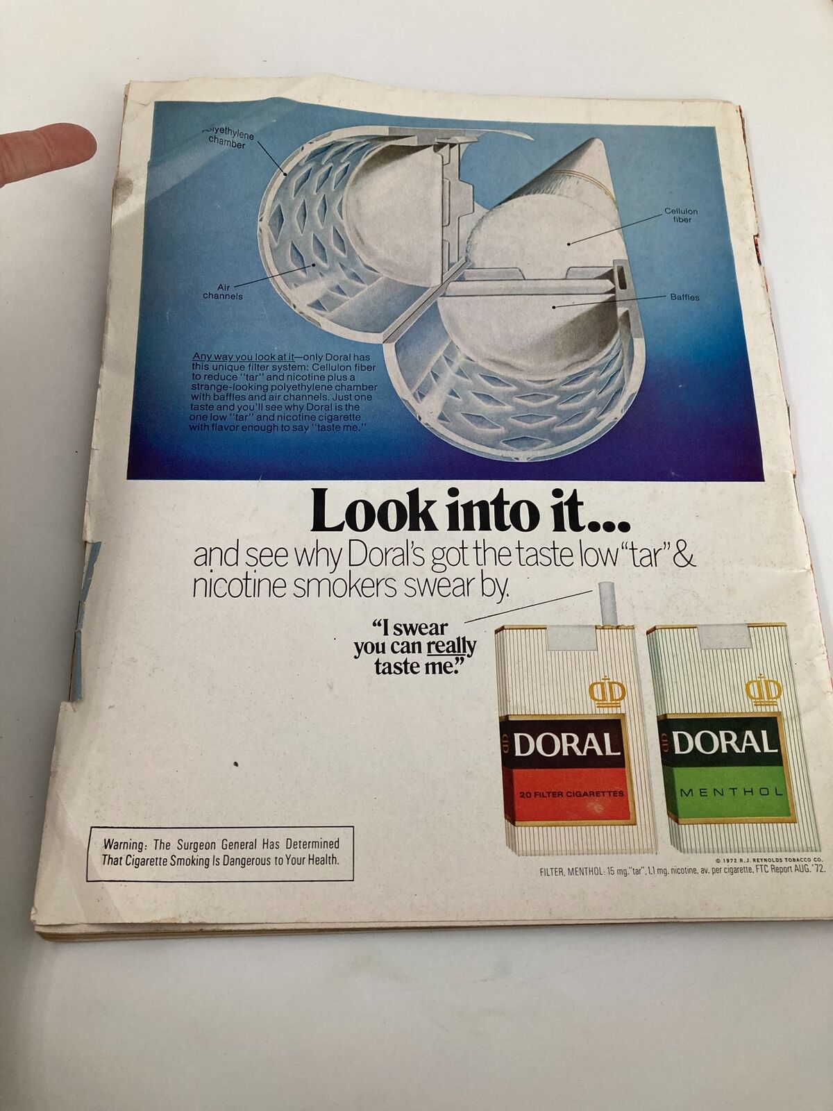 Back cover of VTG Life Magazine December 29 1972 The Year In Pictures, displaying an advertisement for Doral cigarettes with a health warning.