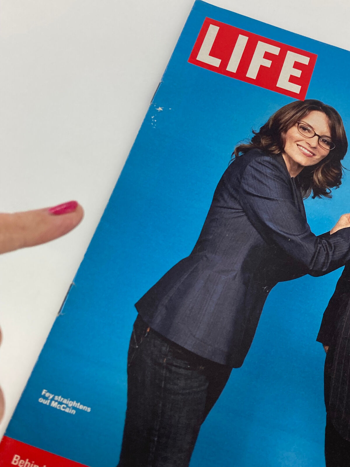 Close-up of Life Magazine Newspaper Insert highlighting Tina Fey with John McCain, dated October 15, 2004.