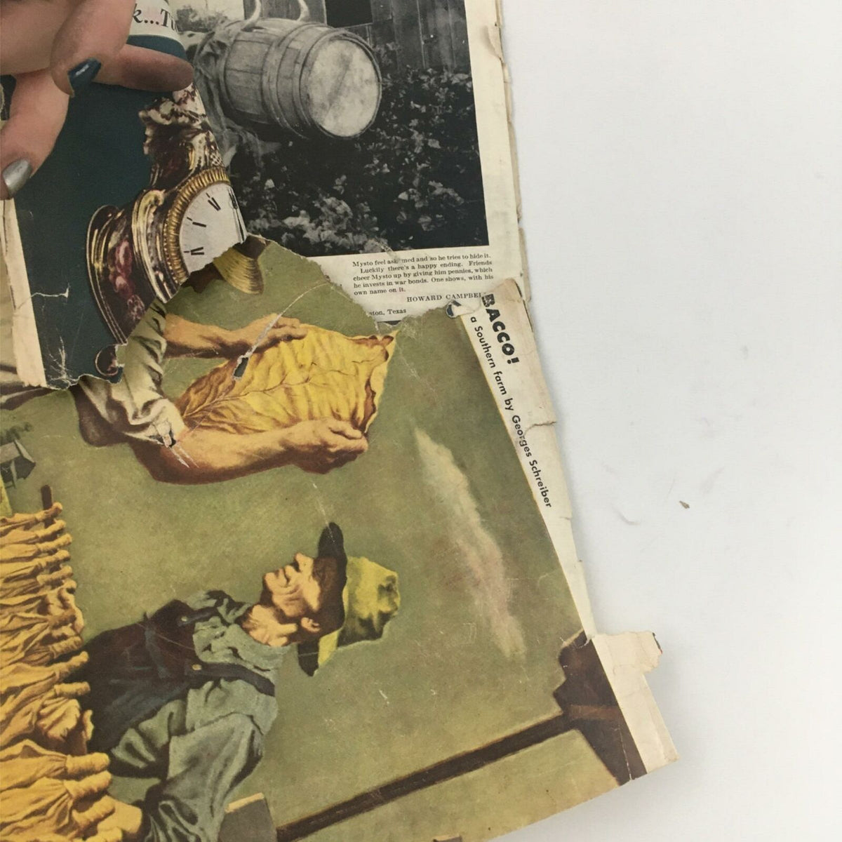 Close-up of the torn pages of VTG Life Magazine January 4, 1943, illustrating the magazine's authentic vintage condition.