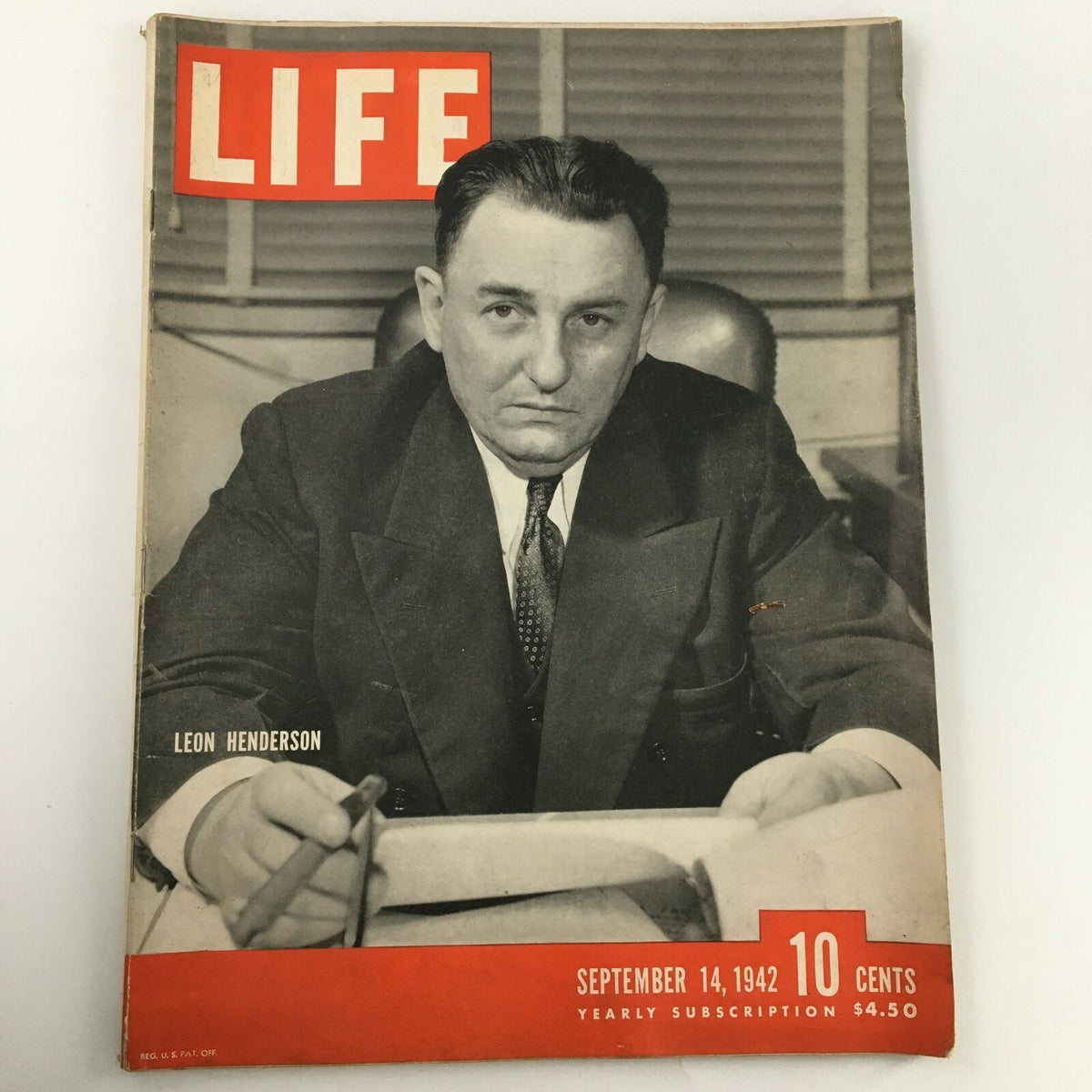 Cover of the September 14, 1942 issue of Life Magazine featuring Administrator Leon Henderson, showcasing a historical moment during World War II. The cover includes the magazine name 'LIFE' in bold red letters and reflects the magazine's signature style.