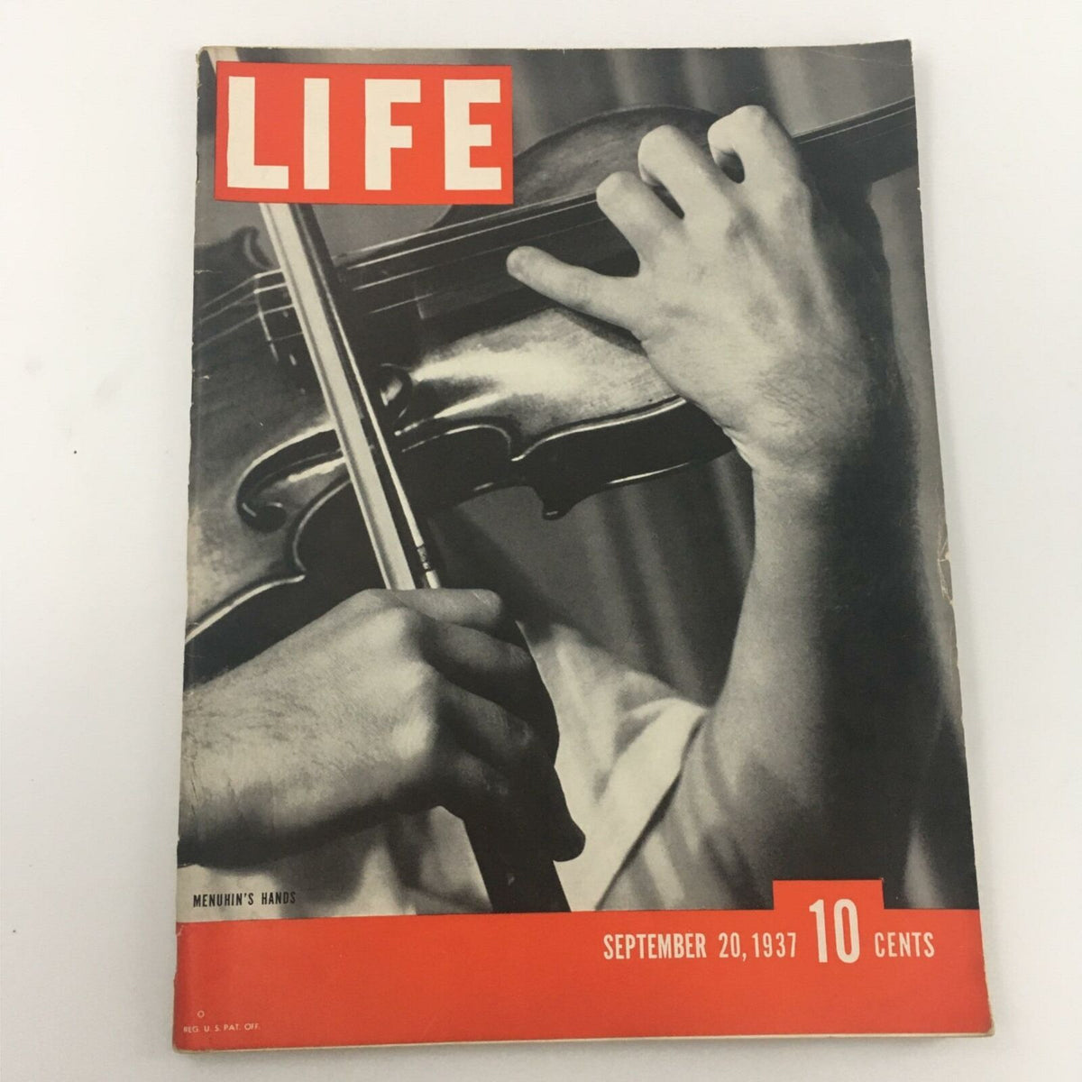 Cover of VTG Life Magazine September 20, 1937 featuring Yehudi Menuhin's Hands, showcasing a close-up of hands playing a violin, with a bold 'LIFE' title and publication date.
