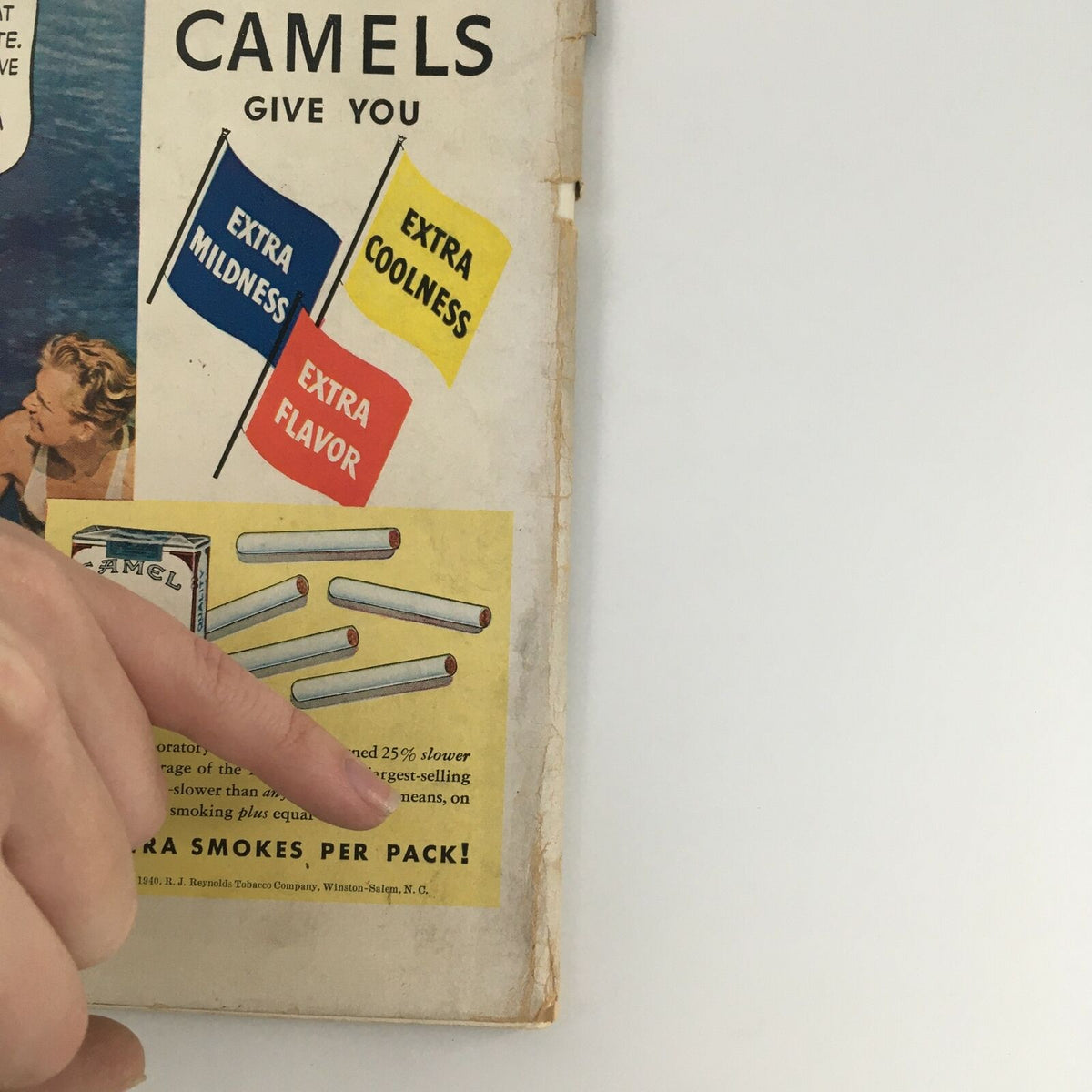 Back cover advertisement from VTG Life Magazine June 17 1940 by Camels, highlighting features like extra mildness and extra flavor.