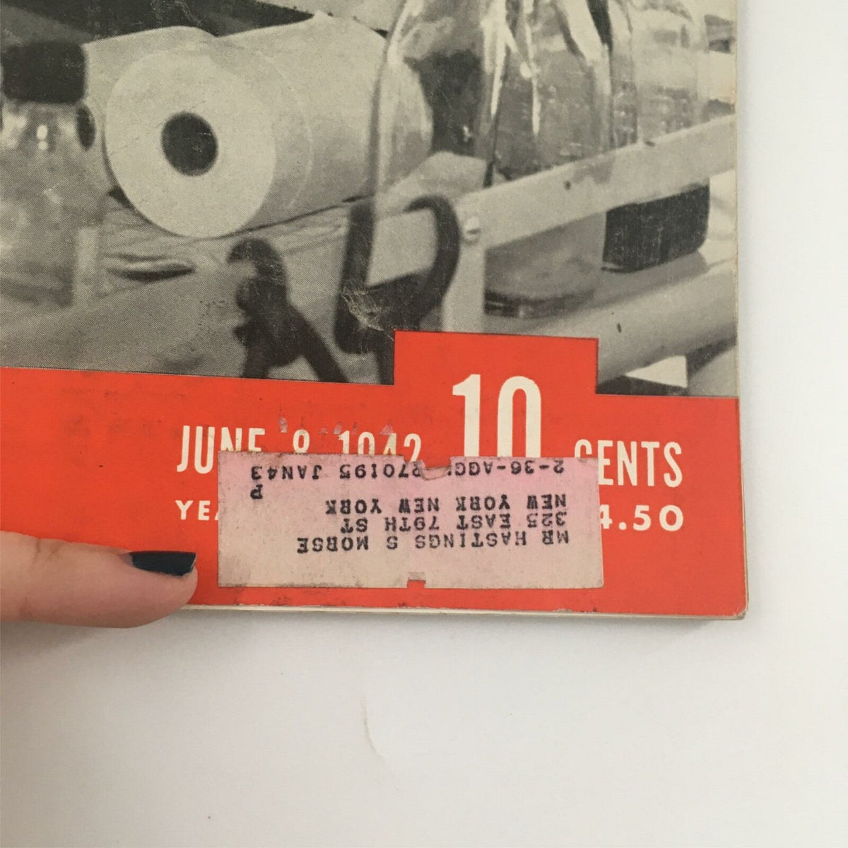 Close-up of the bottom corner of the VTG Life Magazine June 8, 1942, highlighting the date and price information.