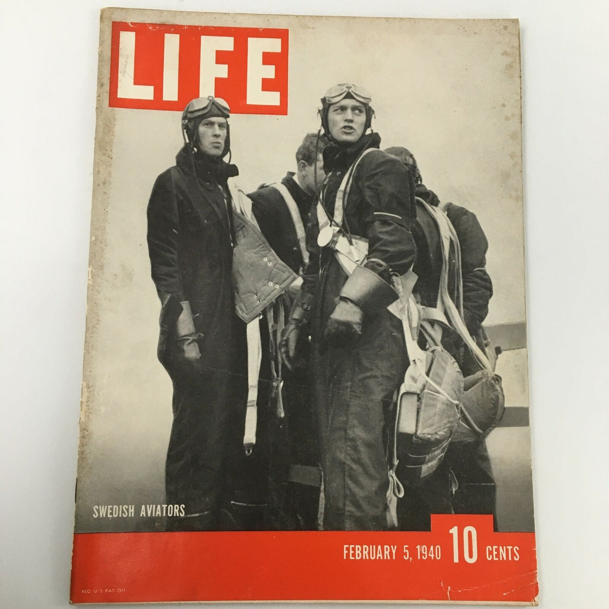 Cover of VTG Life Magazine February 5 1940 featuring Swedish aviators, showcasing a vintage photograph of adventurous pilots.