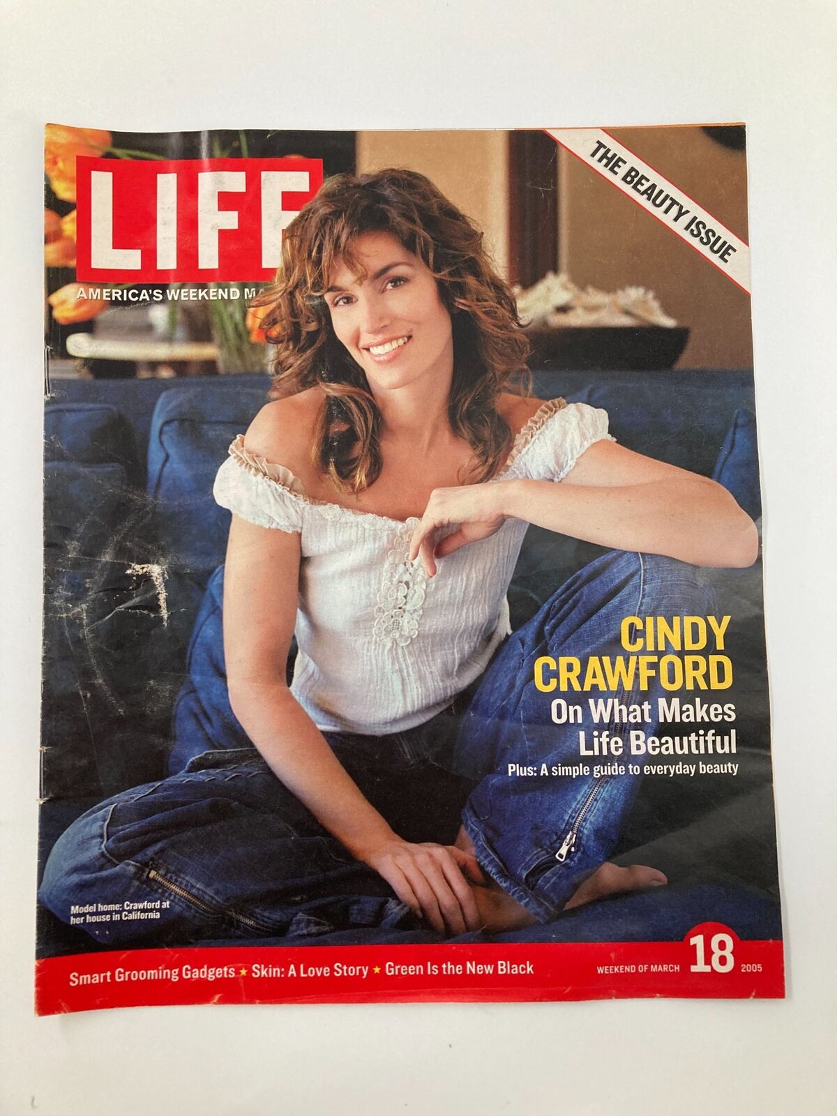 Life Magazine Insert featuring Cindy Crawford from March 18, 2005, showcasing her beauty and style on the cover.