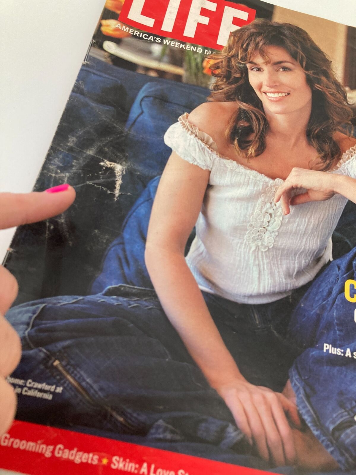 Close-up view of the Life Magazine Insert with Cindy Crawford dated March 18, 2005, highlighting minor wear on the magazine cover.