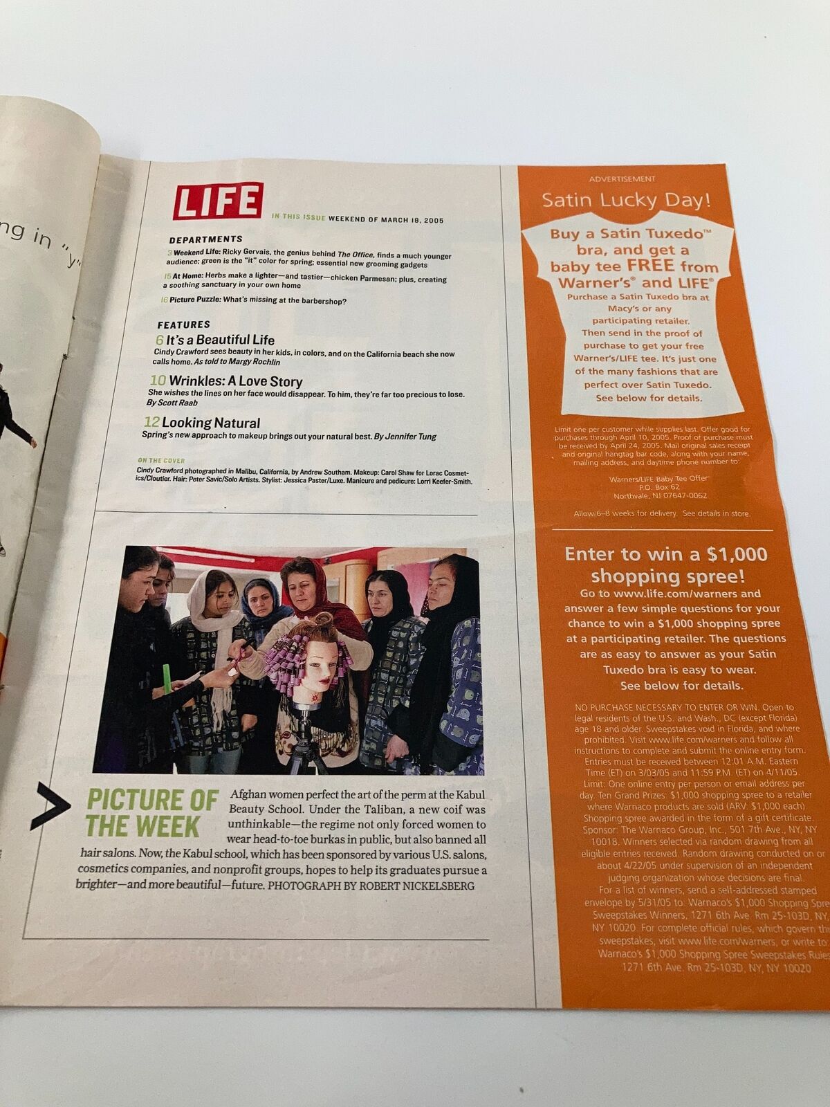 Inside page of the Life Magazine Insert from March 18, 2005, displaying an article about beauty and celebrity highlights.