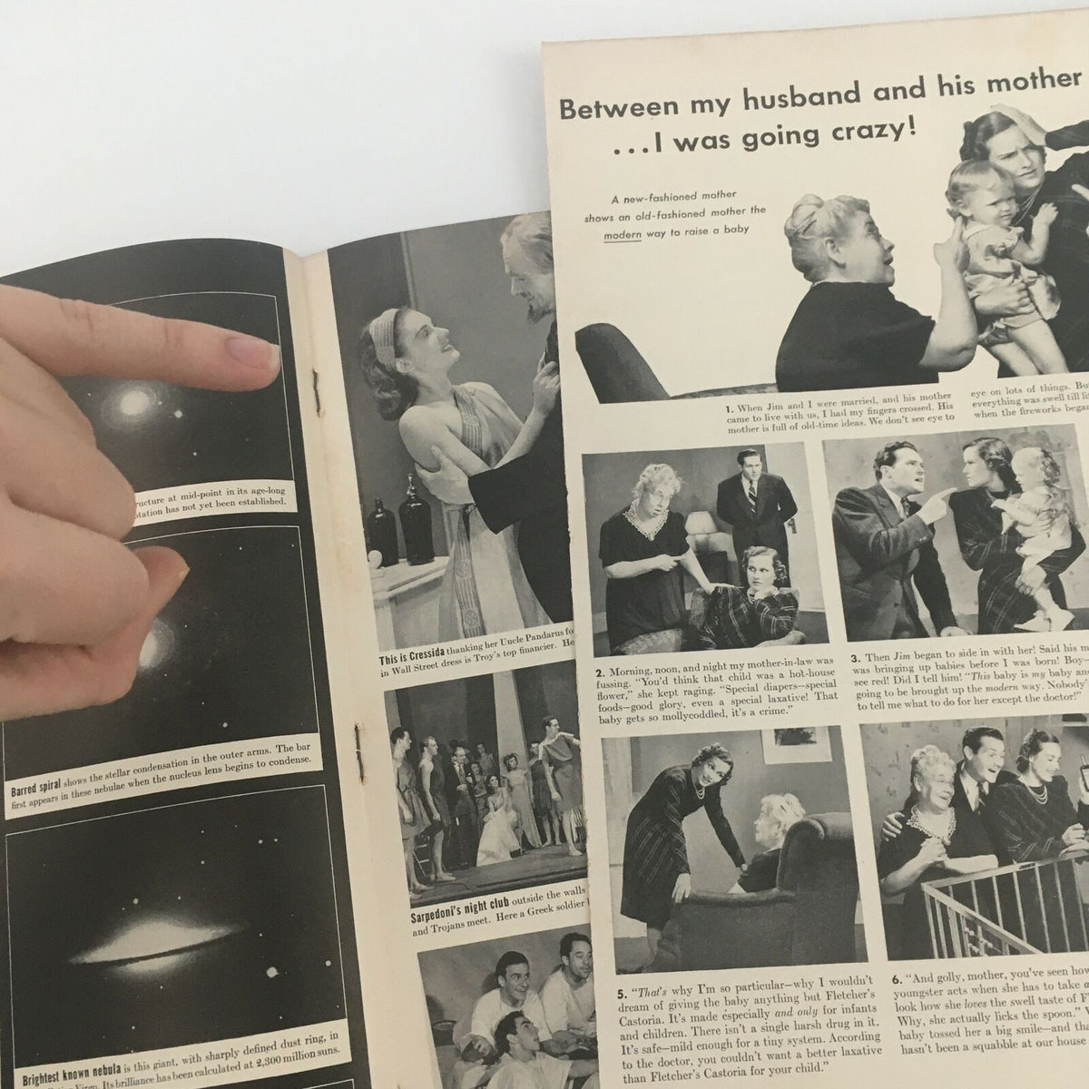 Interior pages of VTG Life Magazine November 25, 1940 showcasing a humorous article about motherhood with vintage images and text.