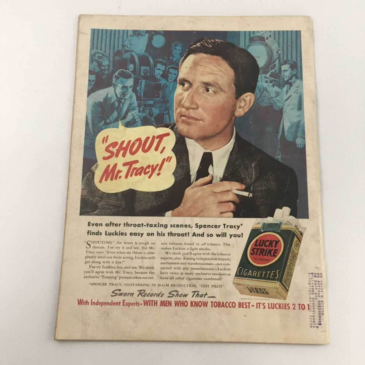 Back cover of VTG Life Magazine May 2, 1938 featuring an advertisement for Lucky Strike cigarettes with Spencer Tracy, providing a glimpse into 1930s advertising.