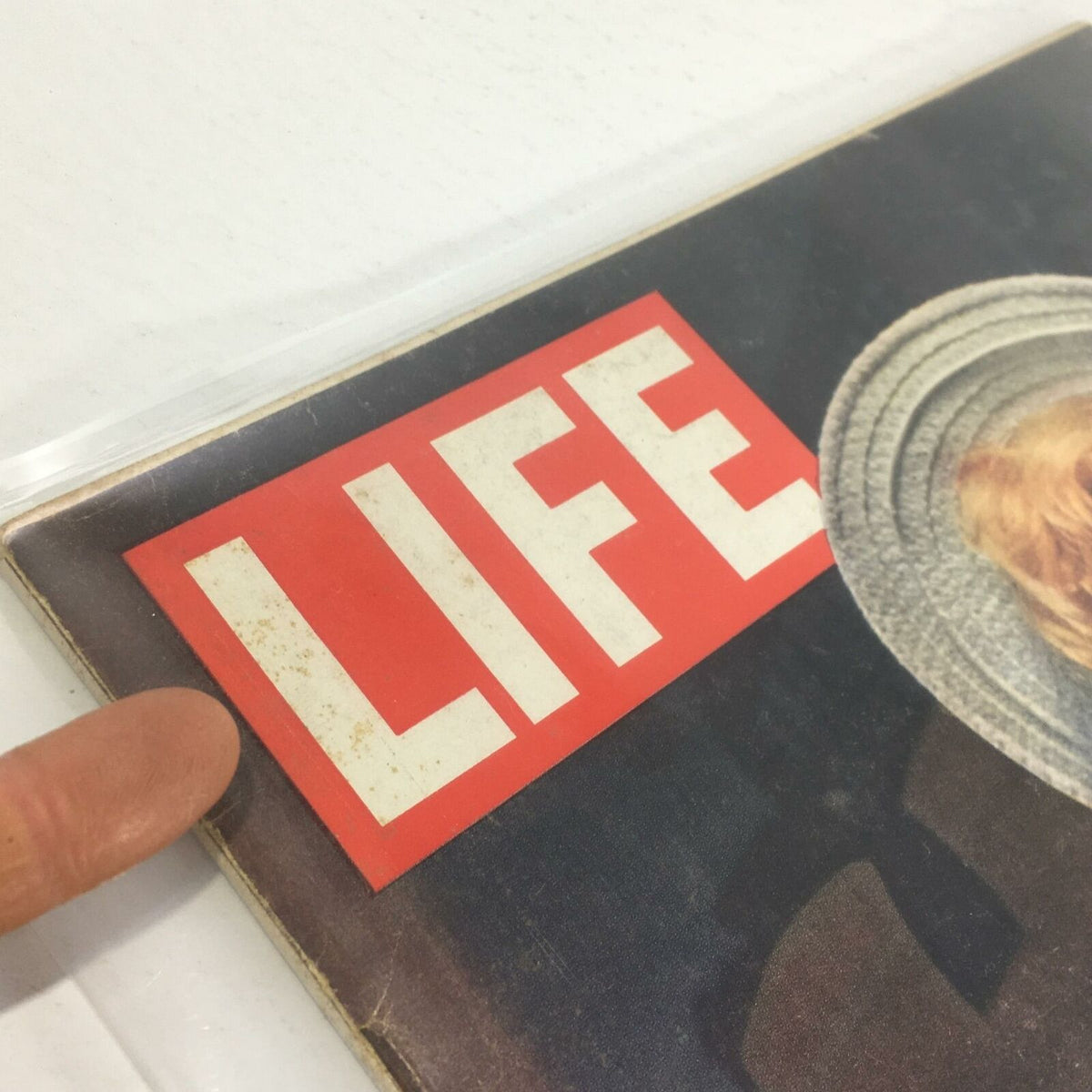 Close-up of the VTG Life Magazine Cover from April 3, 1964 displaying the Life magazine title alongside Carol Channing in Hello, Dolly!