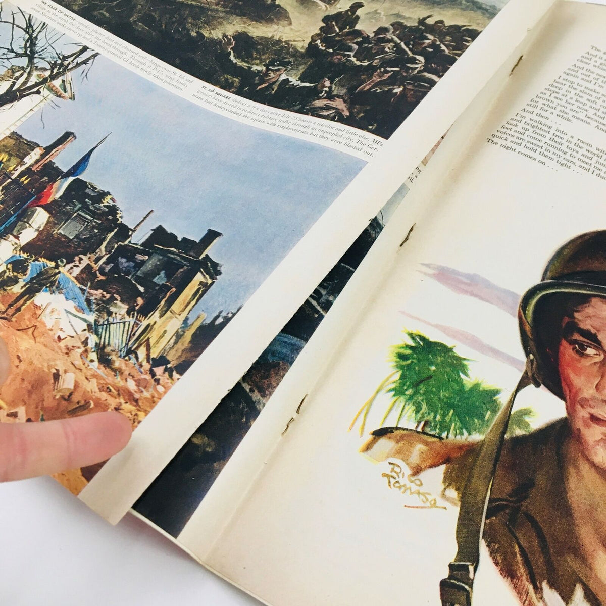 Inside pages of VTG Life Magazine January 8, 1945 displaying artwork and illustrations, reflecting historical moments and narratives of the era.
