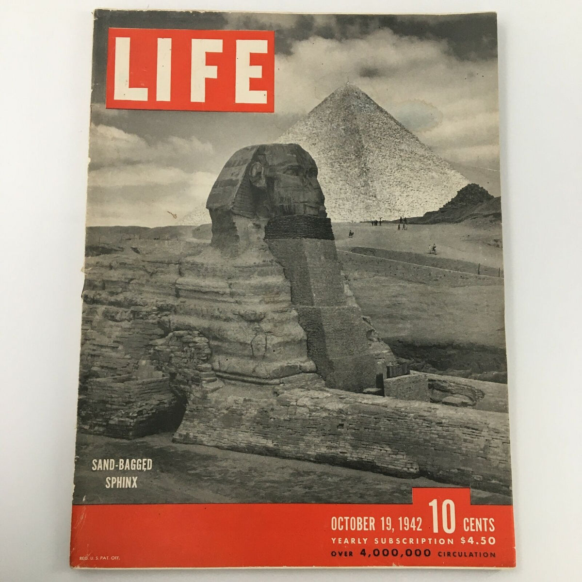 Life Magazine October 19 1942 Sand-Bagged Sphinx Cover Historic Edition with Protective Cover