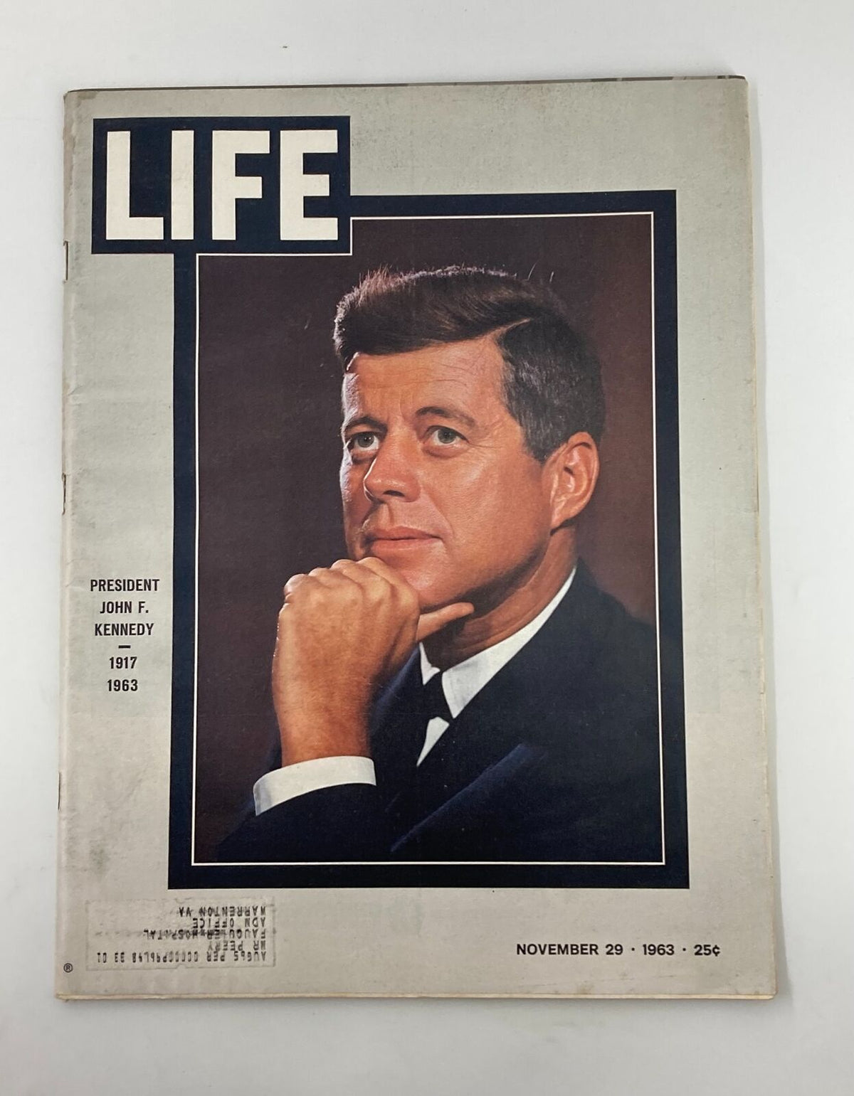 Cover of VTG Life Magazine from November 29, 1963 featuring President John F. Kennedy, capturing a moment in American history with a portrait of Kennedy in a suit, reflecting his leadership during the 1960s.